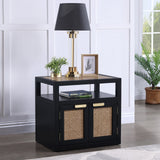 Cole Mid-Century Nightstand with Elegant Cane Detailing and Stylish Brass Handles for Modern Homes