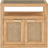 Cole Mid-Century Nightstand with Elegant Cane Detailing and Stylish Brass Handles for Modern Homes