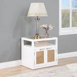 Cole Mid-Century Nightstand with Elegant Cane Detailing and Stylish Brass Handles for Modern Homes