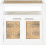 Cole Mid-Century Nightstand with Elegant Cane Detailing and Stylish Brass Handles for Modern Homes