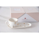 Set of 2 Gold Porcelain Espresso Cups & Saucers