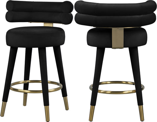 Fitzroy Velvet Counter Stool Set - Sophisticated Design with Upholstered Legs and Gold Accents