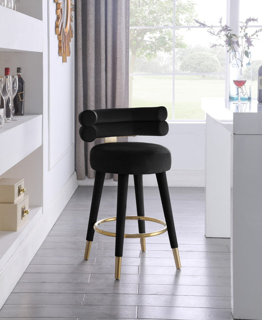 Fitzroy Velvet Counter Stool Set - Sophisticated Design with Upholstered Legs and Gold Accents