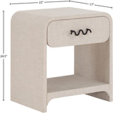 Medley Night Stand - Elegant Linen Textured Side Table with Matte Black Handle for Modern Spaces