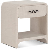Medley Night Stand - Elegant Linen Textured Side Table with Matte Black Handle for Modern Spaces
