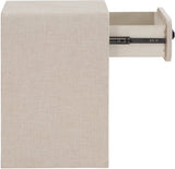 Medley Night Stand - Elegant Linen Textured Side Table with Matte Black Handle for Modern Spaces