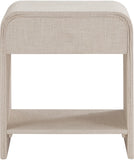 Medley Night Stand - Elegant Linen Textured Side Table with Matte Black Handle for Modern Spaces