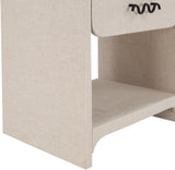 Medley Night Stand - Elegant Linen Textured Side Table with Matte Black Handle for Modern Spaces
