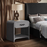 Medley Night Stand - Elegant Linen Textured Side Table with Matte Black Handle for Modern Spaces
