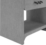 Medley Night Stand - Elegant Linen Textured Side Table with Matte Black Handle for Modern Spaces