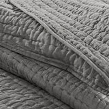 3 Piece Hand Quilted Cotton Quilt Set, Grey