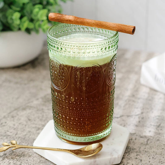13 oz Green Hobnail Beaded Glasses Set of 6