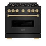 ZLINE 36" Dual Fuel Range, Gas Cooktop, Electric Convection Oven Black Stainless Steel, Champagne Bronze CDRBZ-36-CB