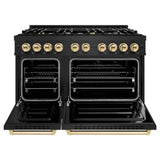 ZLINE 48" Dual Fuel Range, Gas Cooktop, Electric Convection Oven Black Stainless Steel, Gold CDRBZ-48-G