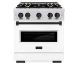 ZLINE 30" Dual Fuel Range, Gas Cooktop, Electric Convection Oven DuraSnow® Stainless Steel, White Matte Door, Matte Black CDRSZ-WM-30-MB