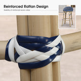 PURPLE LEAF Patio Oversized Backrest Bar Height Stool Set of 2 Outdoor Round Barstools Aluminum Frame Woven Rattan for Indoor Kitchen Dining Bistros Cafe Restaurant