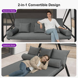 PURPLE LEAF Porch Swing with Adjustable Tilt Canopy Patio Swing with Stand and Meatl Steel Frame All-Weather Outdoor Swing Chair Seat Space-Saving for Backyard Garden Deck