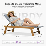 PURPLE LEAF Extra Large Patio Chaise Lounge French Outdoor Wicker Lounger Matte Teak Aluminum Frame 771LBS Capacity PE Rattan Adjustable Backrest for Pool Garden Beach Backyard