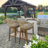 PURPLE LEAF Outdoor Bar Stools Rattan Bar Stools Counter Stools with Back and Cushions  for Patio, Garden, Kitchen