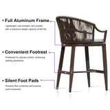 PURPLE LEAF Patio Bar Stools Set of 2 Outdoor Wicker Modern High Bar Chairs Metal Cushioned Barstools with Backs and Ergonomic Armrest