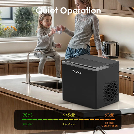 Countertop Ice Maker Machine, 26lbs in 24 Hours, 9 Bullet Ice Cubes in 6 Mins, Portable Compact, Ice Basket and Scoop Included for Home/Kitchen/Camping/RV, Black