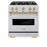 ZLINE 30" Dual Fuel Range, Gas Cooktop, Electric Convection Oven DuraSnow® Stainless Steel, Gold CDRSZ-30-G