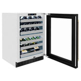 ZLINE 24" Touchstone Dual Zone 44 Bottle Wine Cooler Black Stainless Steel Glass Door Champagne Bronze Handle  RWDOZ-BS-24-CB