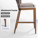 PURPLE LEAF Outdoor Bar Stools Wicker Rattan Bar Stools with Back Aluminum Outside Garden Patio Bar Chairs