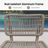 PURPLE LEAF Patio Counter Height Bar Stools Set of 2 Metal Bar Chairs with Back Wicker Woven Stools for Kitchen Island Pool Garden Outdoor Barstools