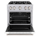 ZLINE 30"Classic Gas Range, Convection Gas Oven, Stainless Steel, White Matte Door CGR-WM-30