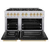ZLINE 48" Select Dual Fuel Range Gas Cooktop Electric Convection Oven Stainless Steel Black Matte Doors Gold HDRZ-BLM-48-G
