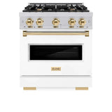 ZLINE 30"Classic Gas Range, Convection Gas Oven, DuraSnow® Stainless Steel, White Matte Door Polished Gold CGRSZ-WM-30-G
