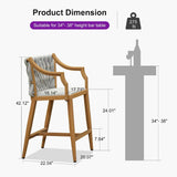 PURPLE LEAF Outdoor Bar Stool Set of 2 Aluminum Frame Bar Chair with Cushion and Back Kitchen Island Bar Stools