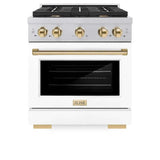 ZLINE 30"Gas Range, Convection Gas Oven, DuraSnow® White Matte, Gold SGRSZ-WM-30-G