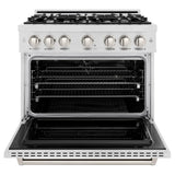 ZLINE 36" Dual Fuel Range, Gas Cooktop, Electric Convection Oven DuraSnow® Stainless Steel, CDRS-36