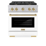 ZLINE 30"Gas Range, Convection Gas Oven, DuraSnow® White Matte, Champagne Bronze SGRSZ-WM-30-CB