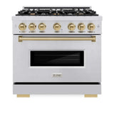 ZLINE 36" Dual Fuel Range, Gas Cooktop, Electric Convection Oven Stainless Steel, Champagne Bronze CDRZ-36-CB