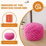 MAXYOYO Kids Bean Bag Bed - Bean Bag Chair to Bed with Jacquard Shaggy Plush Removable Cover, Plaid Red