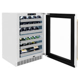 ZLINE 24" Touchstone Dual Zone 44 Bottle Wine Cooler White Matte Glass Door Champagne Bronze Handle RWDOZ-WM-24-CB