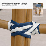 PURPLE LEAF Patio Oversized Backrest Bar Height Stool Set of 2 Outdoor Round Barstools Aluminum Frame Woven Rattan for Indoor Kitchen Dining Bistros Cafe Restaurant