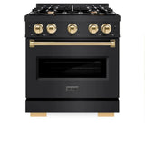 ZLINE 30" Classic Gas Range, Convection Gas Oven Black Stainless Steel, Gold CGRBZ-30-G