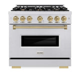 ZLINE 36" Dual Fuel Range, Gas Cooktop, Electric Convection Oven DuraSnow® Stainless Steel, Champagne Bronze CDRSZ-36-CB