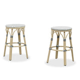 PURPLE LEAF Patio French Round Counter Stool Set of 2 Rattan Backless Stackable Barstools Aluminum Frame Footrest with Woven Wicker for Outdoor Kitchen Yard