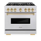 ZLINE 36" Dual Fuel Range, Gas Cooktop, Electric Convection Oven DuraSnow® Stainless Steel, Gold CDRSZ-36-G