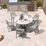 PURPLE LEAF Round Outdoor Dining Set Patio Aluminum Dining Set Round Table and Wicker Chairs with Sunbrella Cushions for Kitchen Deck