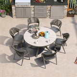 PURPLE LEAF Round Patio Dining Set with Aluminum Frame and Wicker Rattan Dining Chair with Comfortable Cushions for Deck Porch Kitchen Outdoor