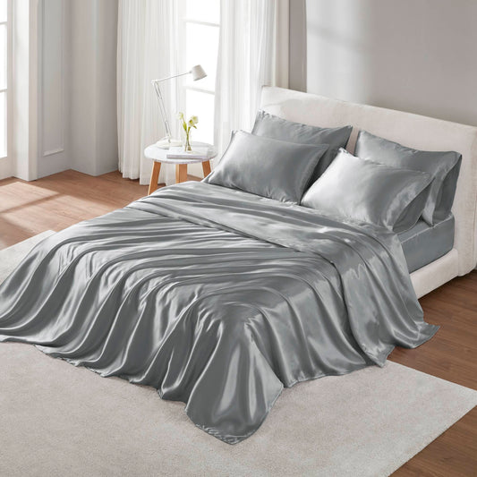 Luxury Satin 6-Piece Sheet Set, Dark Grey