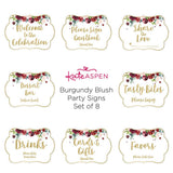 Burgundy Blush Floral Party Décor Sign Kit (Set of 8)