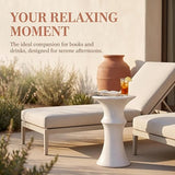 Fluted Slim Pedestal Mgo Stone Outdoor Side Table