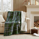 Plaid Velvety Shepra Heated Throw, Green